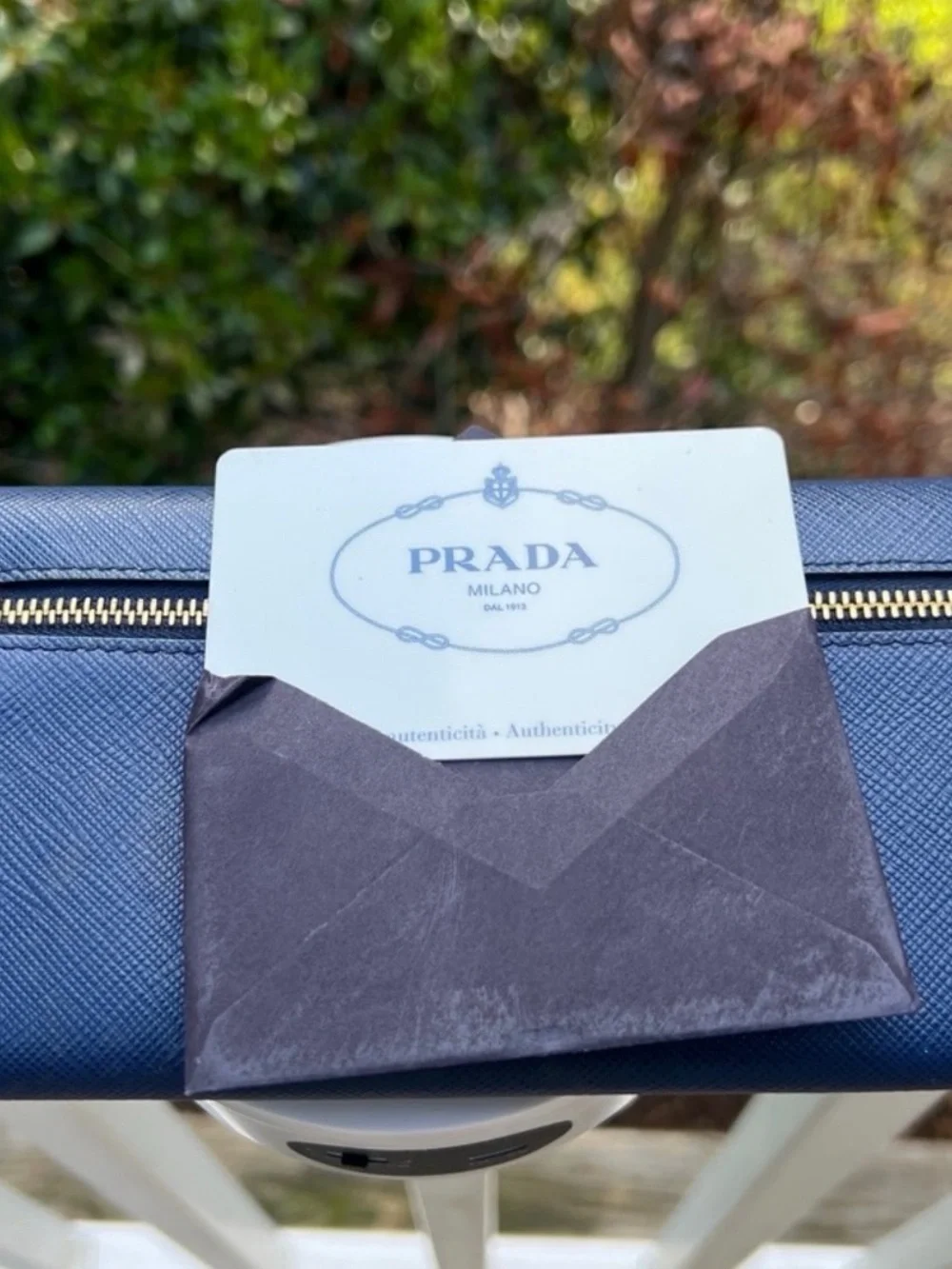 Prada Navy Saffiano Leather Continental Wallet with Gold Logo and COA